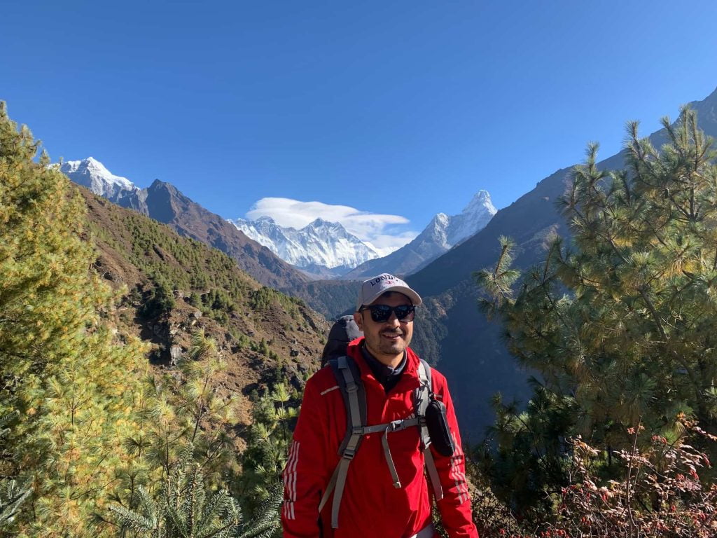 Everest Lothse and Amadablam Background View with Pravin